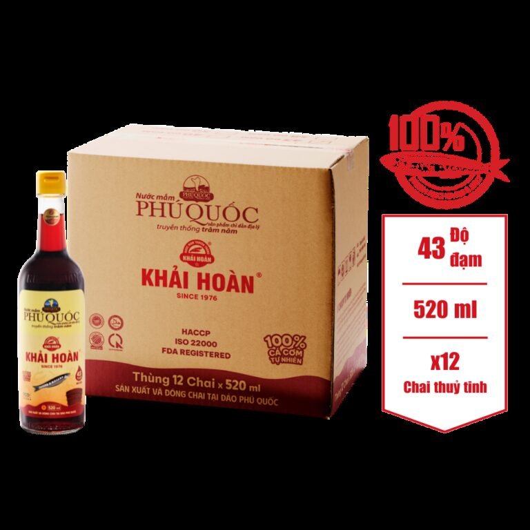 THÙNG 12 CHAI 520ML NƯỚC MẮM KHẢI HOÀN 43 ĐẠM